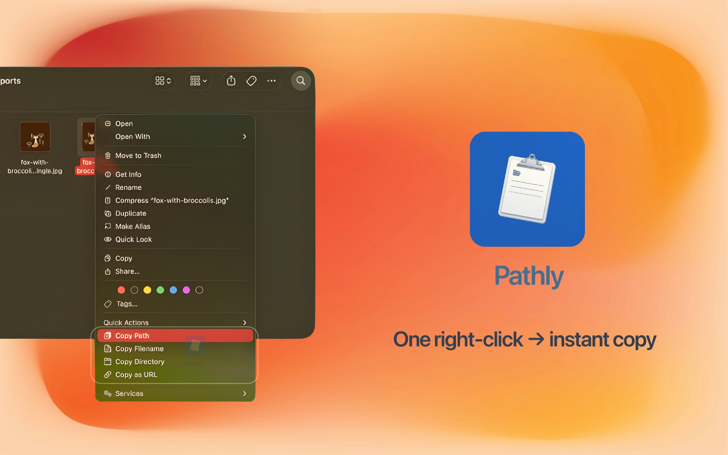 Pathly showing Copy Path options in Finder's right-click context menu